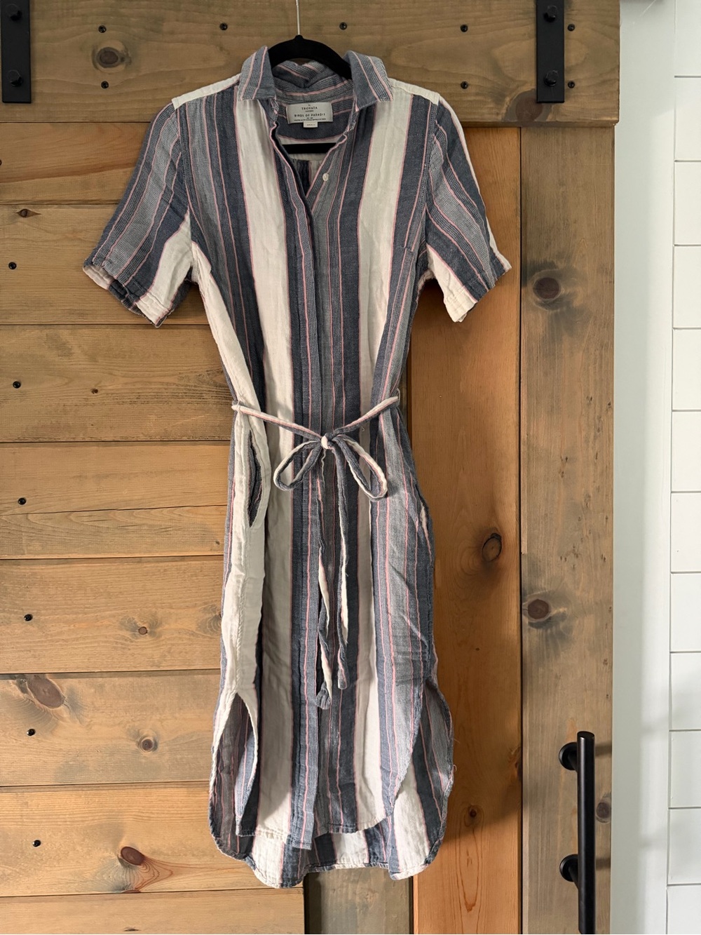 Trovata Striped Midi Shirt Dress in Blue, White and Pink